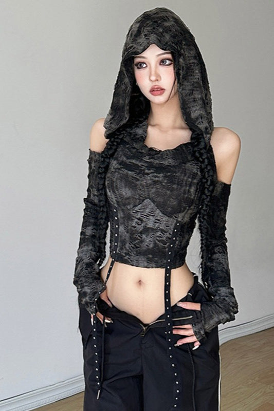 Wasteland Style Distressed Shoulder Hoodie