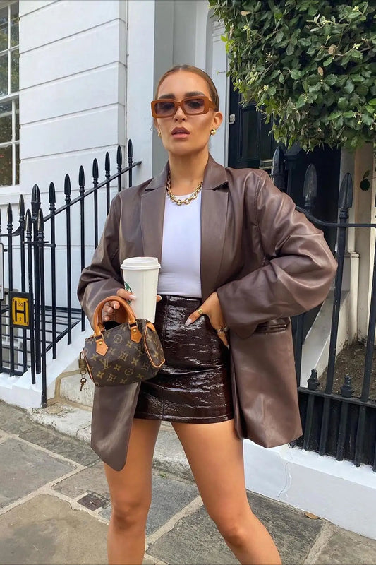 Single-Breasted PU Blazer