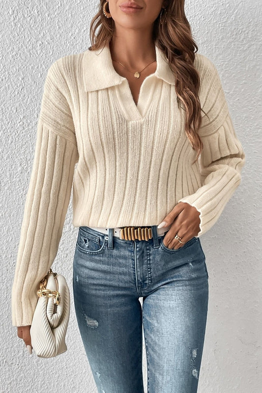 Fashion Lapel Knit Sweater