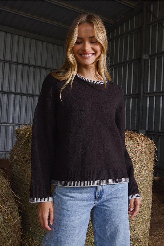 Colorblock Crew Neck Knit Sweater