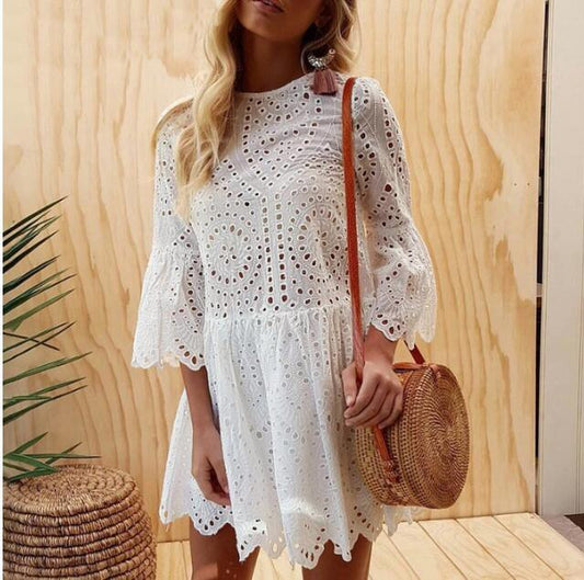 Cropped sleeve ruffled dress - Trendha