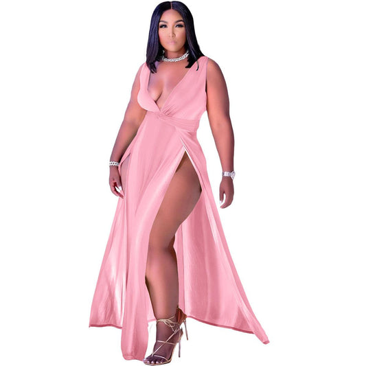 European And American Women's Sexy Casual Style Sleeveless V-neck Dress - Trendha