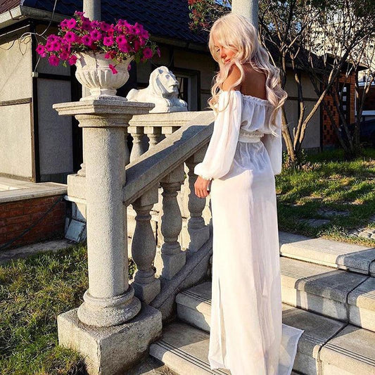 Long Sleeve Beach Dress Two-Piece Solid Color - Trendha