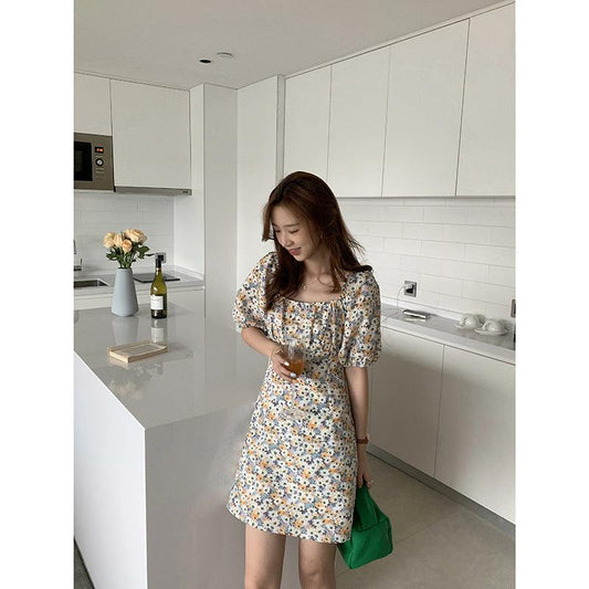 French Square Collar Floral Dress Women - Trendha