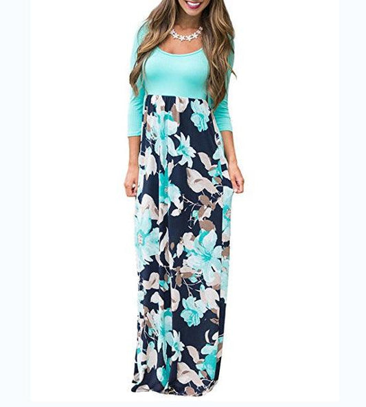 Round neck nine-quarter sleeve milk silk print dress - Trendha