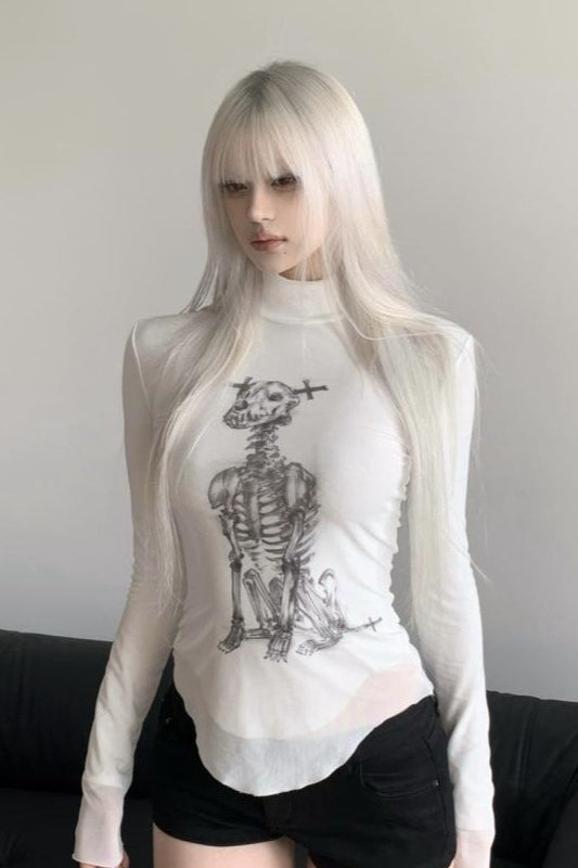 Skull Dog High Neck Slim T-Shirt