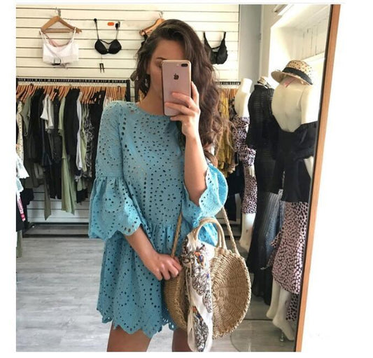 Cropped sleeve ruffled dress - Trendha