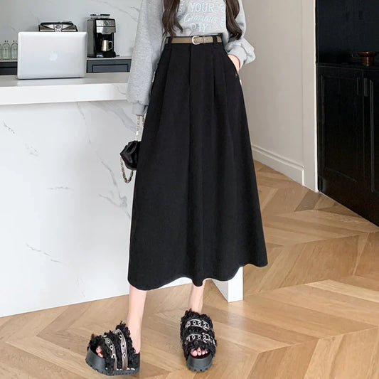 FashionSierra - 2025 New Autumn Winter Corduroy Womens Fashion High Waist Ball Gown Korean Ladies Casual Long Skirt