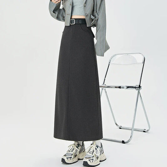 2025 New Autumn Winter Wool Blend Long Womens Fashion High Waist A-line Midi Ladies Elegant Woolen Skirt