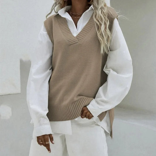 2025 Autumn And Winter New Sleeveless Waistcoat Knitted Women's Slim Fit V-neck Coat Sweater