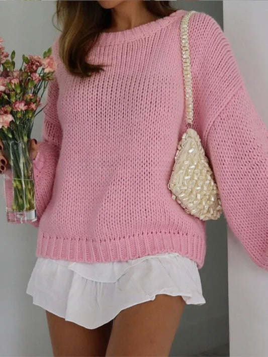 2025 Women O New Long Sleeves Loose Knit Pullover Casual Female Chic Sweater