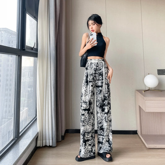 2025 High Waist Casual Summer Slacks Pants Women Ice Silk Ankle-Length Long Pants