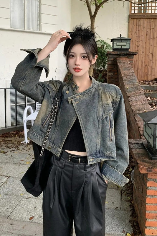 Slim Fit Denim Moto Jacket