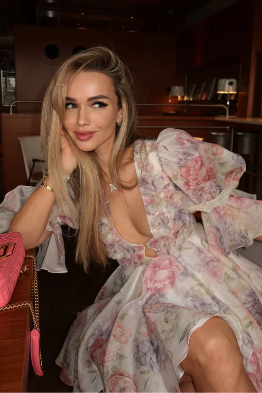 Puff Sleeve Mini Floral Dress