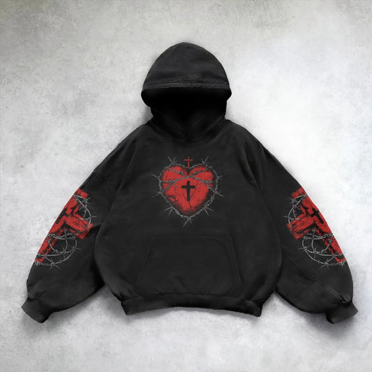 Retro Heart Pullover Streetwear Hoodie