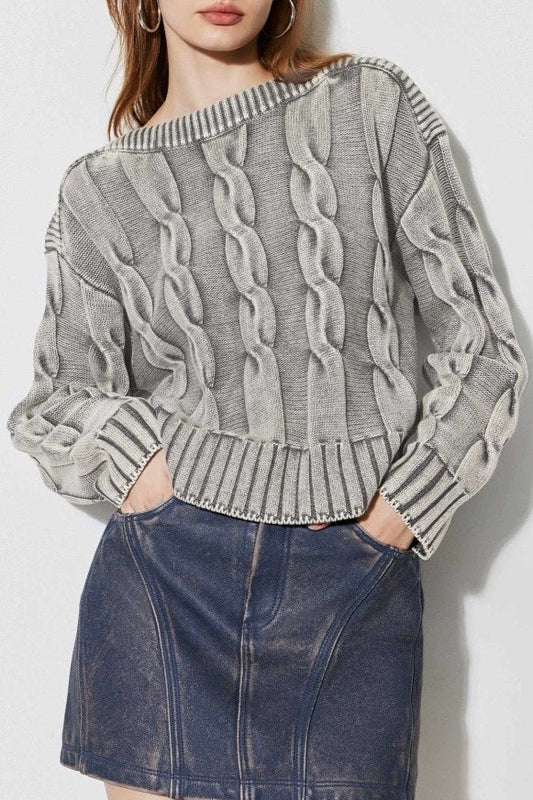 Vintage Cable Knit Off-Shoulder Sweater