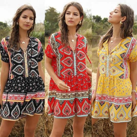 European and American fashion loose printed jumpsuit
