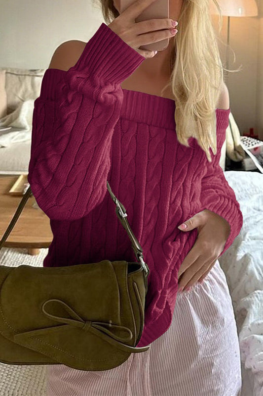 Solid Off Shoulder Pullover Sweater