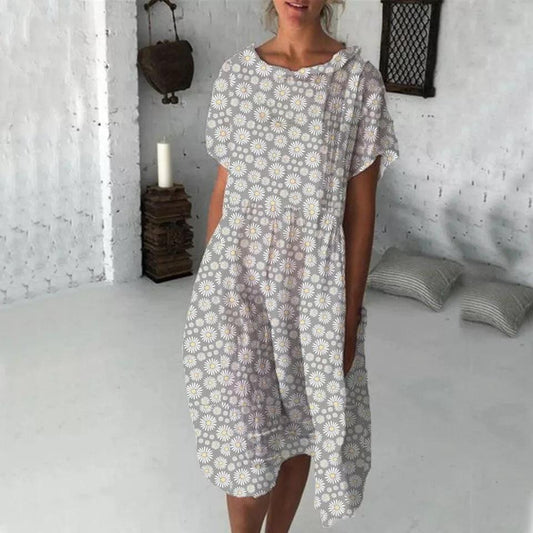 Charming Sunflower Print Dress in Cotton Blend for Women - Trendha