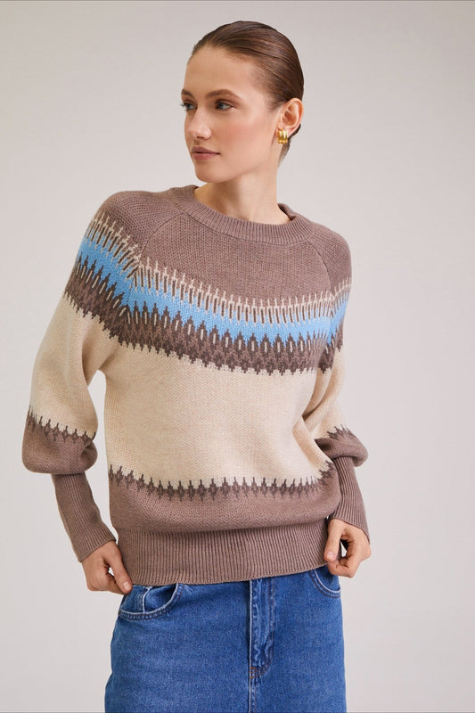 Patchwork Crew Neck Knit Sweater