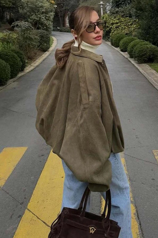 Oversized Suede Bomber Jacket