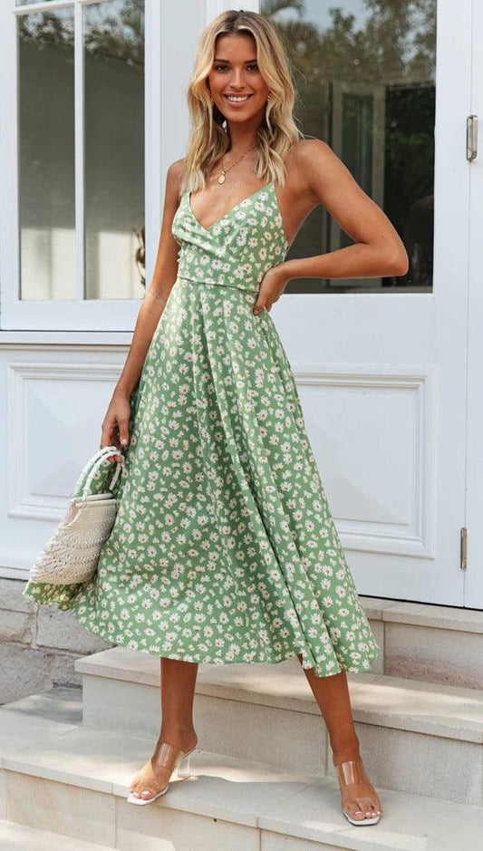 Printed sling bow dress - Trendha