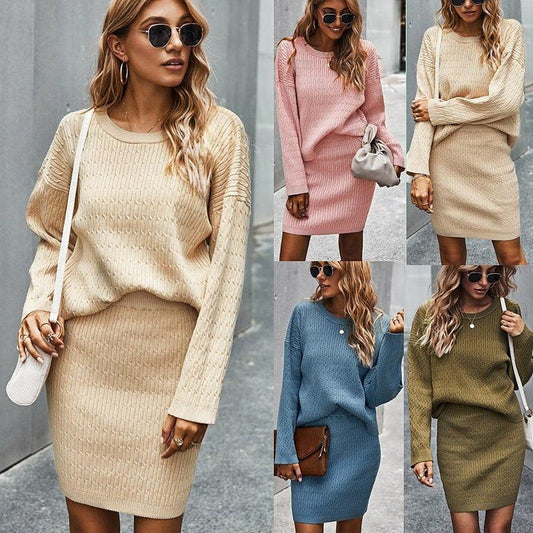 Minimalist solid color sweater suit