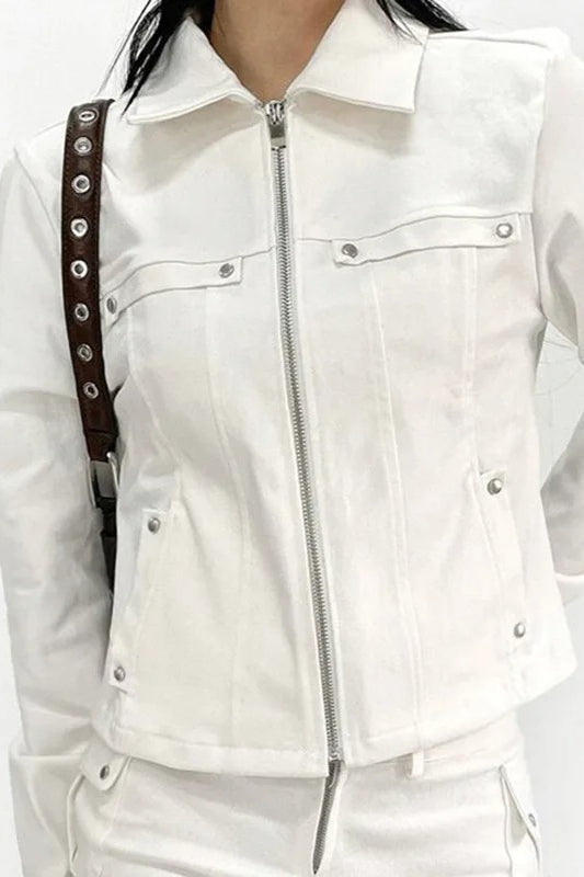 Rivet Lapel Safari Crop Jacke