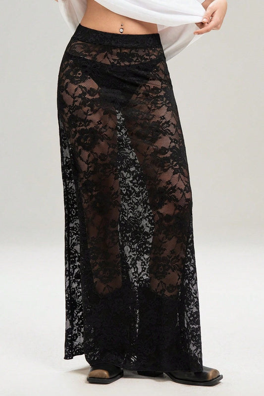 Halloween Sexy Sheer Lace Bodycon Maxi Skirt