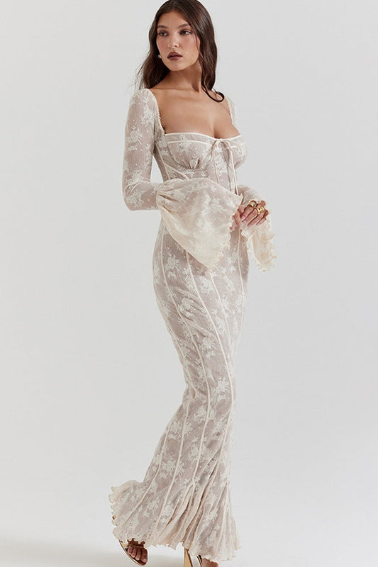Bodycon Lace Flare Sleeve Maxi Dress