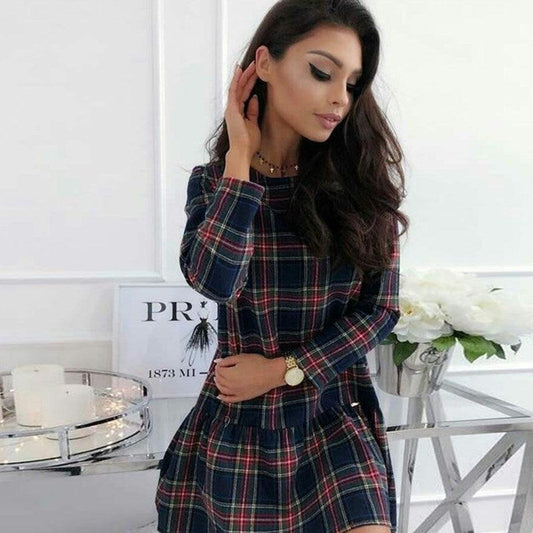 Long Sleeve Plaid Midi Casual Plaid Knee Length Dress - Trendha