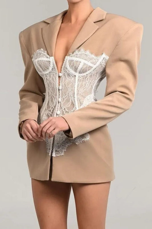 Slim High Waist Lace Blazer