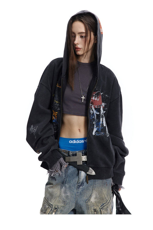 Street Style Graffiti Zip-Up Hoodie