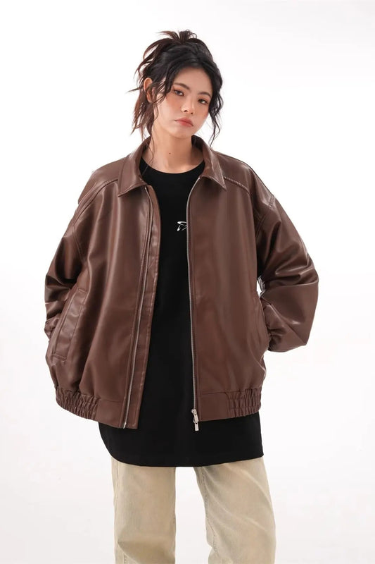 Vintage PU Leather Lapel Jacket