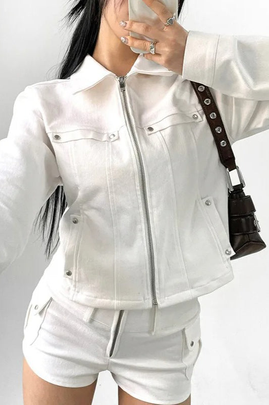 Rivet Lapel Safari Crop Jacke