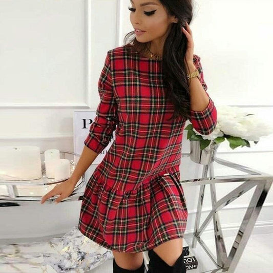 Long Sleeve Plaid Midi Casual Plaid Knee Length Dress - Trendha