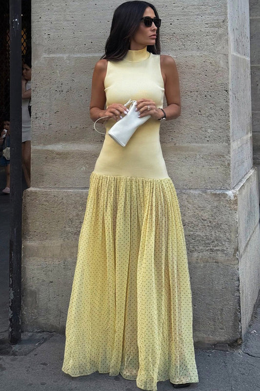 Polka Dot Patchwork Maxi Dress