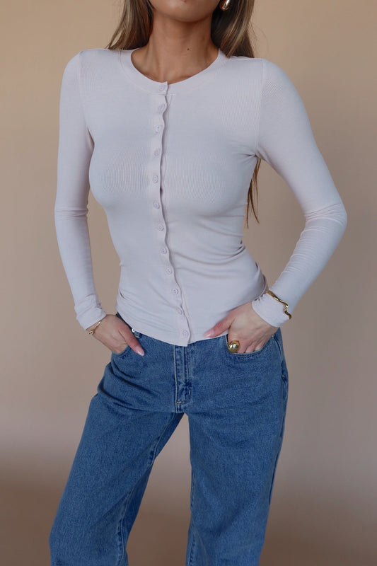 Erika Button-Down Long Sleeve Top in Blush