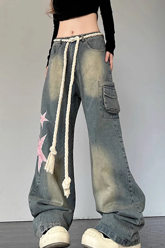 Streetwear Heart Patchwork Jeans