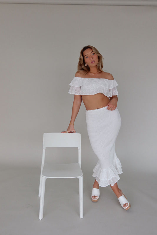 Lace Eyelet Top and Midi Skirt Set