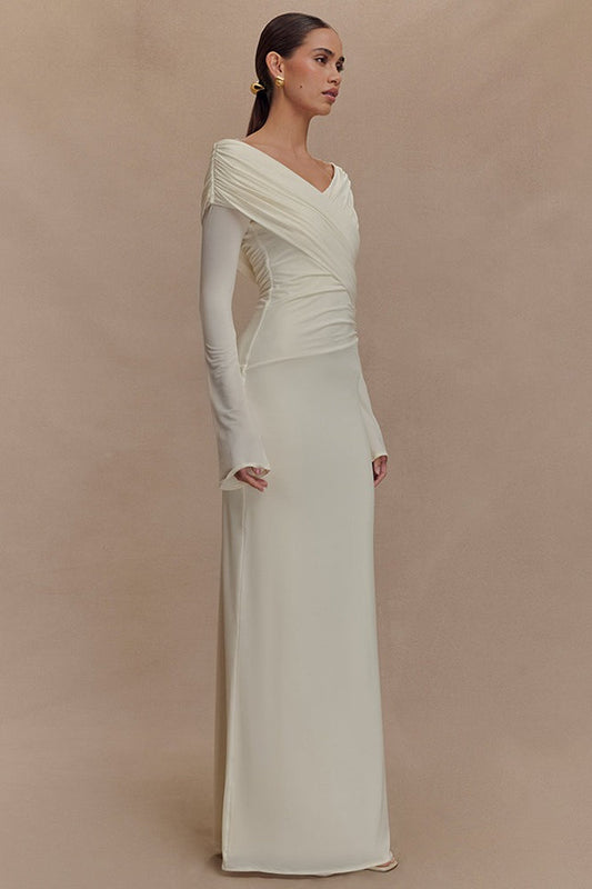 V-Neck Slim Fit Ruched Maxi Dress