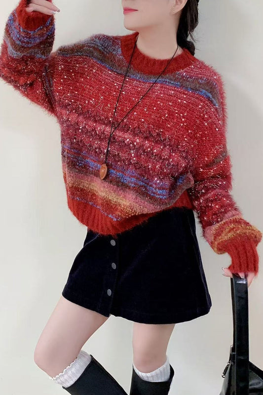 Gradient Color Long Sleeve Knit Sweater