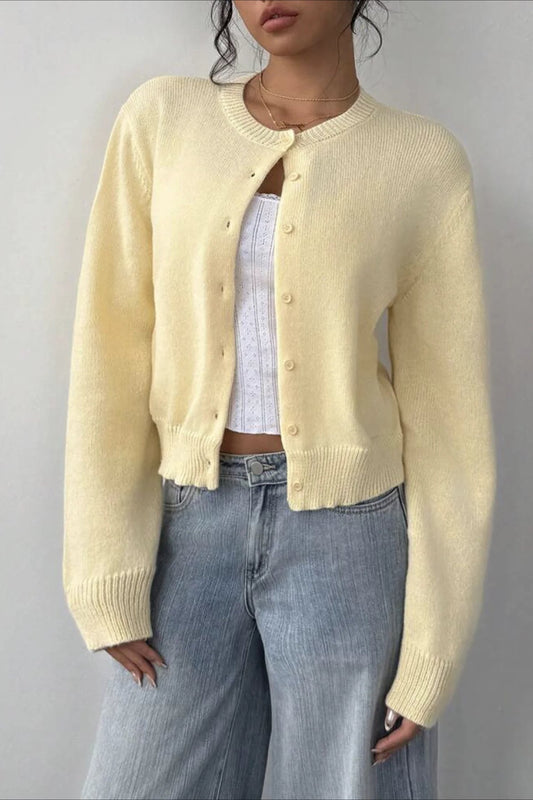 Plain Knit Long Sleeve Cardigan