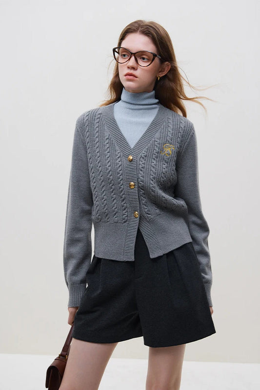 Chic Embroidered Cable Knit Cardigan