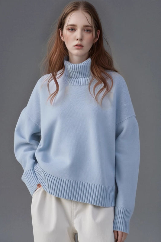 Solid High Neck Loose Knit Sweater