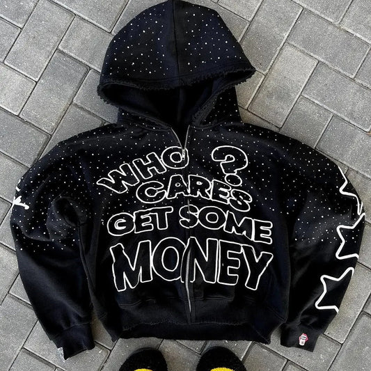 Unisex Goth Print Zip Hoodie