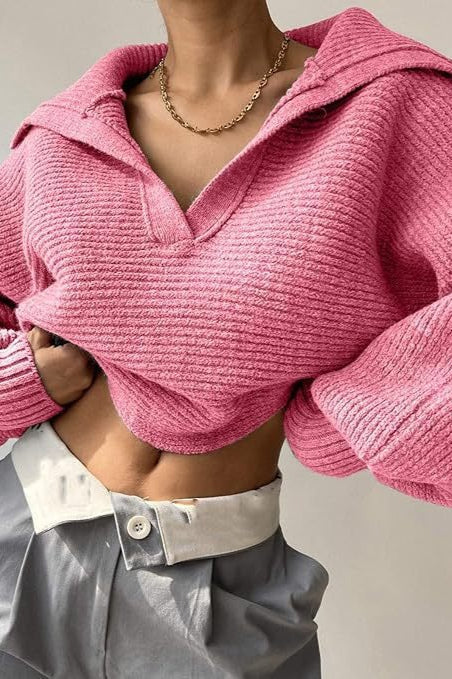Long Sleeve Collar Knit Sweater