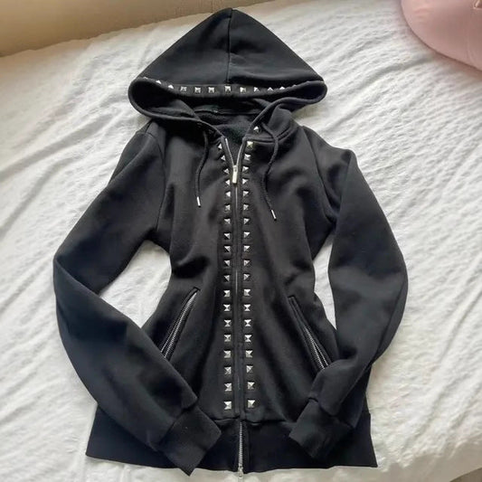 Rivet Zipper Slim Gothic Hoodie