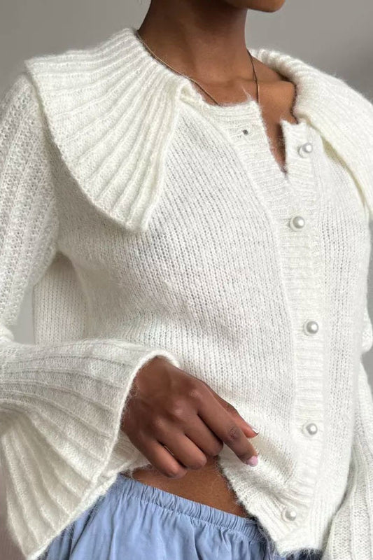 Fashionable Polo Bell Sleeve Sweater