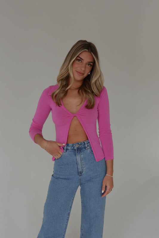 Fuchsia Open Front Collared Top